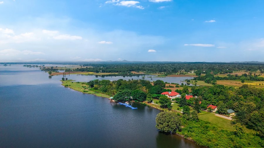 Aerial view of The Forest Chapter by Sayaji resort and waterfront in Madhai, Madhya Pradesh, built by Atulya Infrastructures